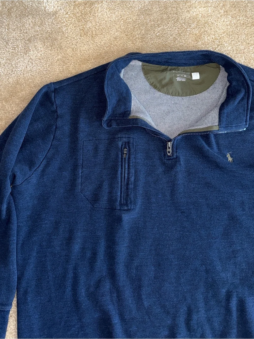 Polo Ralph Lauren Navy Heather Quarter Zip Pocket Pullover Sweater 3XB